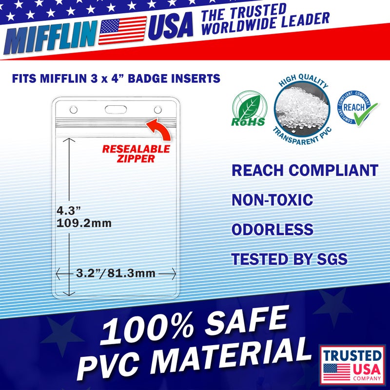 Mifflin-USA Large (L) Vertical ID Badge Holders (Clear, 3x4 inch, 250 Pack), Plastic Nametag Covers with Zipper, Name Tag Holder - Image 3